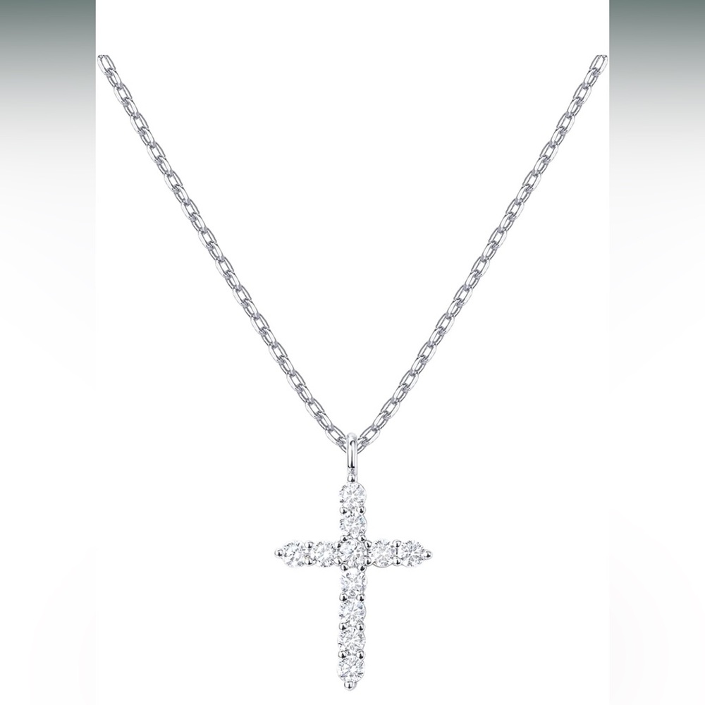 Cross Shape Faith Necklace Pendant CZ Plated